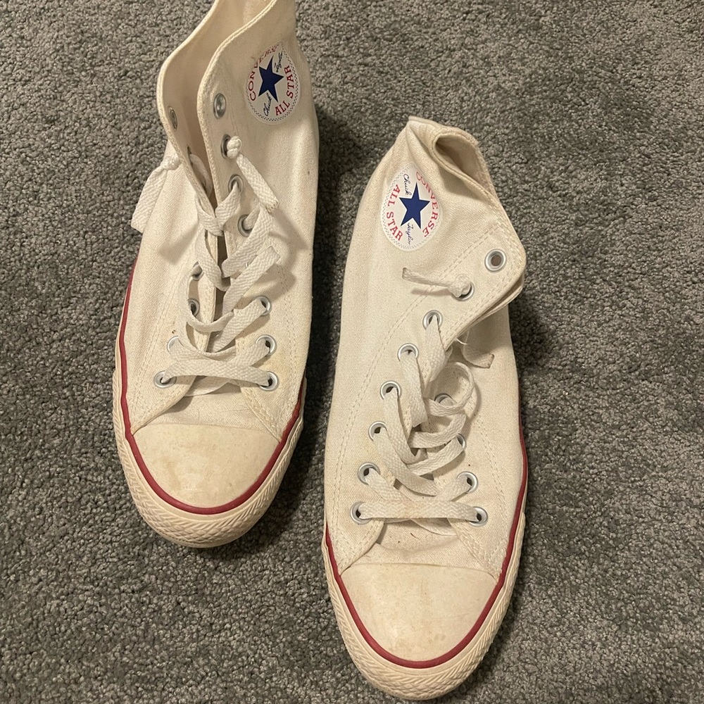 Converse Off-White High-Tops with Red Trim